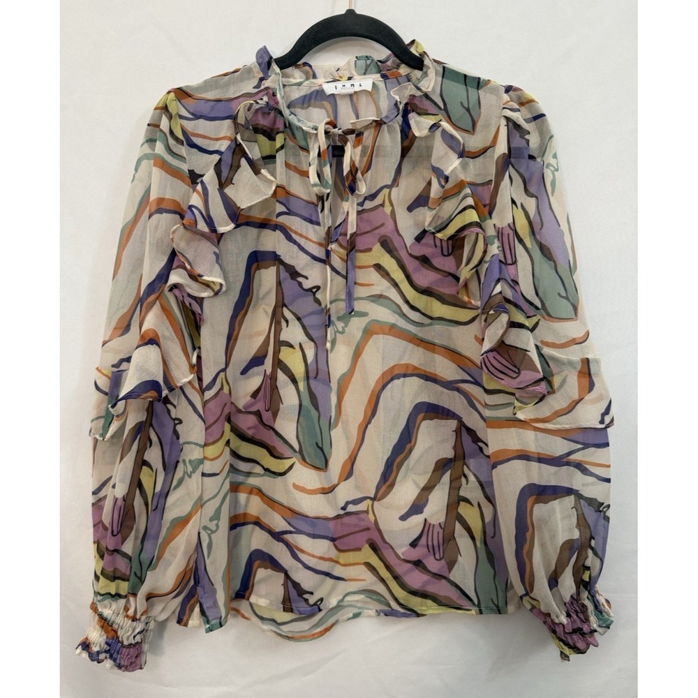 THML Sheer Long Sleeve Blouse‎ Ruffle Multicolor Womens Size Small S